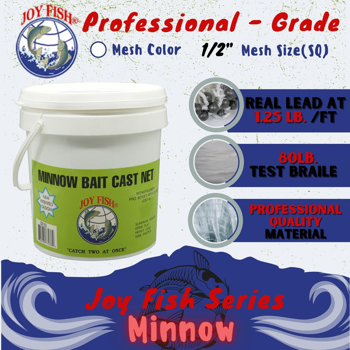 Joy Fish Minnow Cast Net with ¼ in Square Mesh