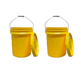 5 Gallon Outdoor Metal Handle Bucket with Lid, Yellow Color